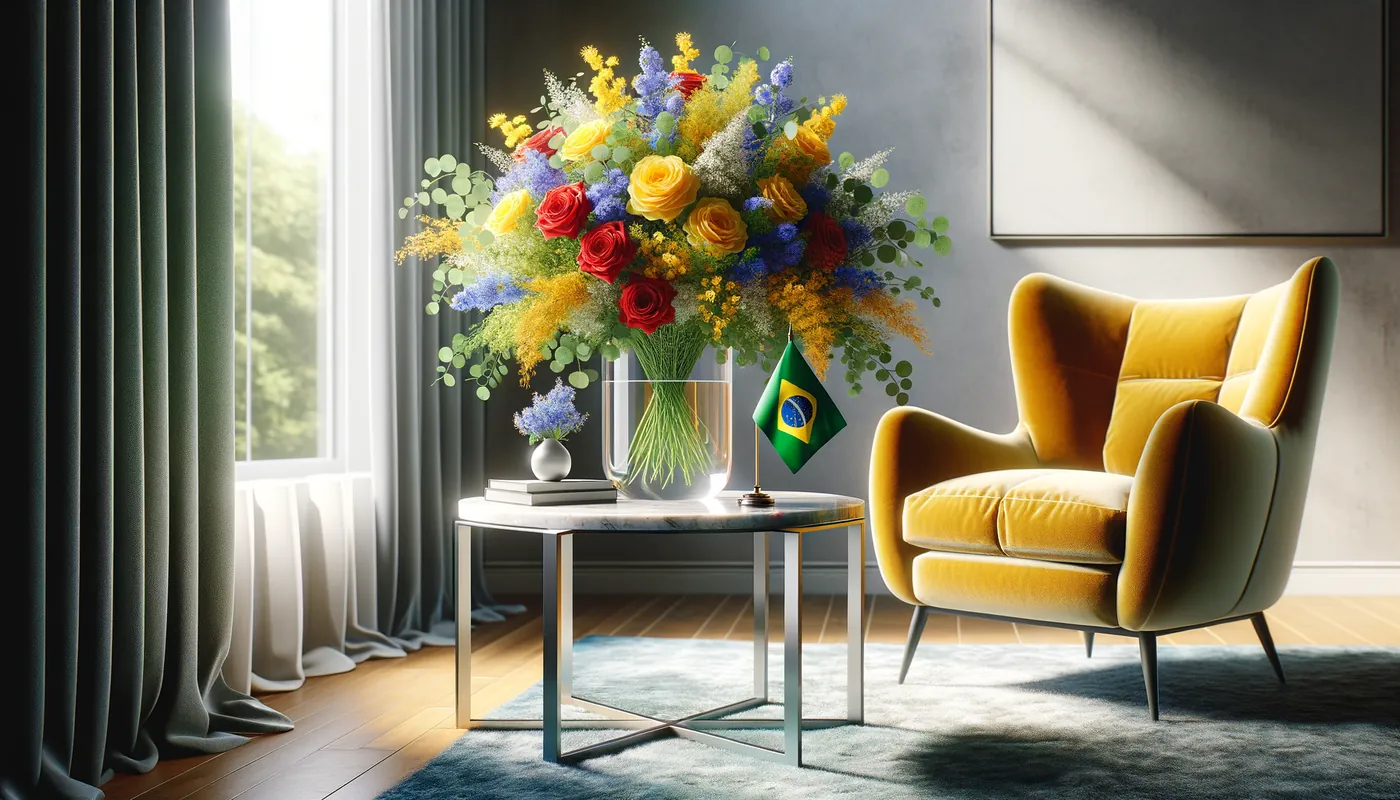 Skicka blommor till Brasilien - blombukett inspirerad av Brasiliens flaggfärger