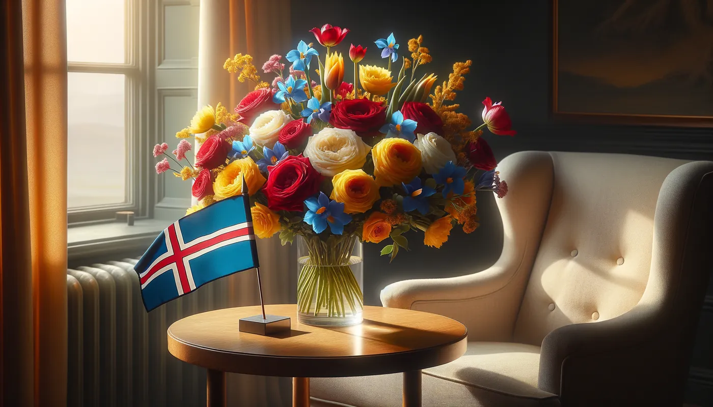 Skicka blommor till Färöarna - blombukett inspirerad av Färöarnas flaggfärger