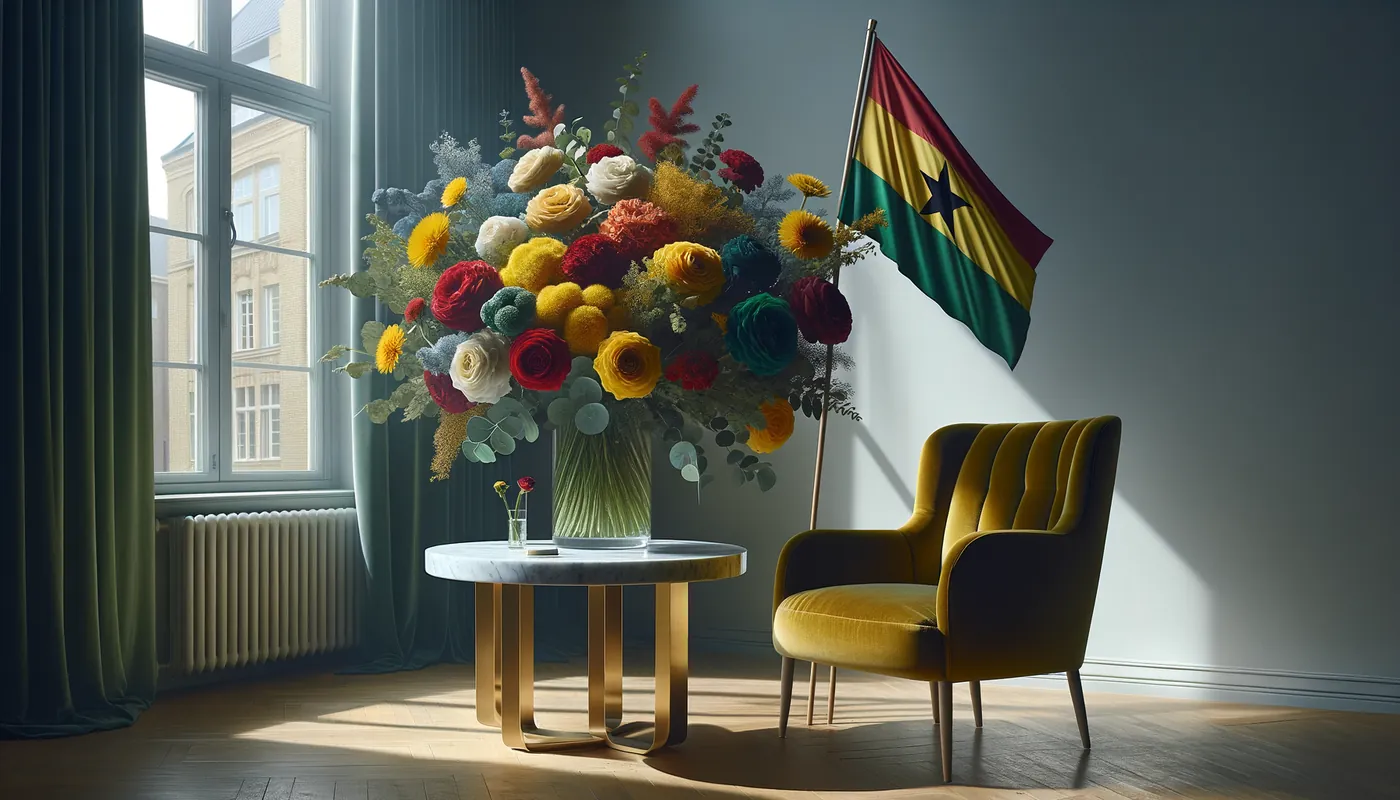 Skicka blommor till Ghana - blombukett inspirerad av Ghanas flaggfärger