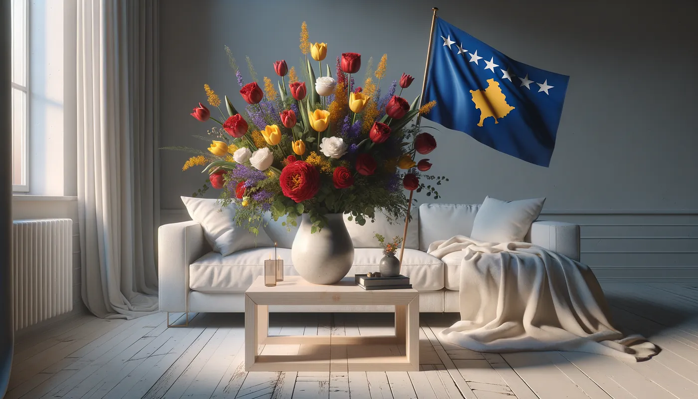 Skicka blommor till Kosovo - blombukett inspirerad av Kosovos flaggfärger