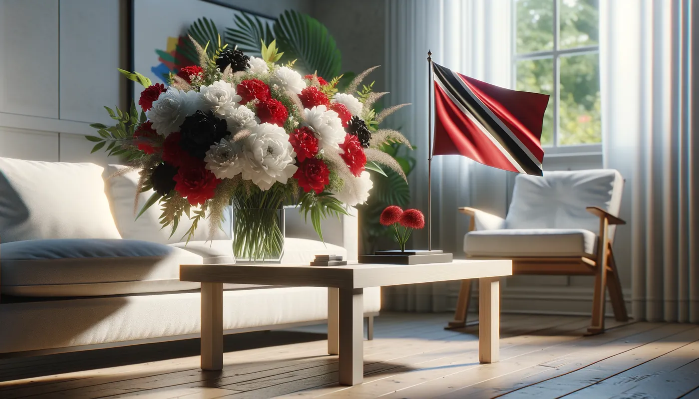 Skicka blommor till Trinidad och Tobago - blombukett inspirerad av Trinidad och Tobagos flaggfärger